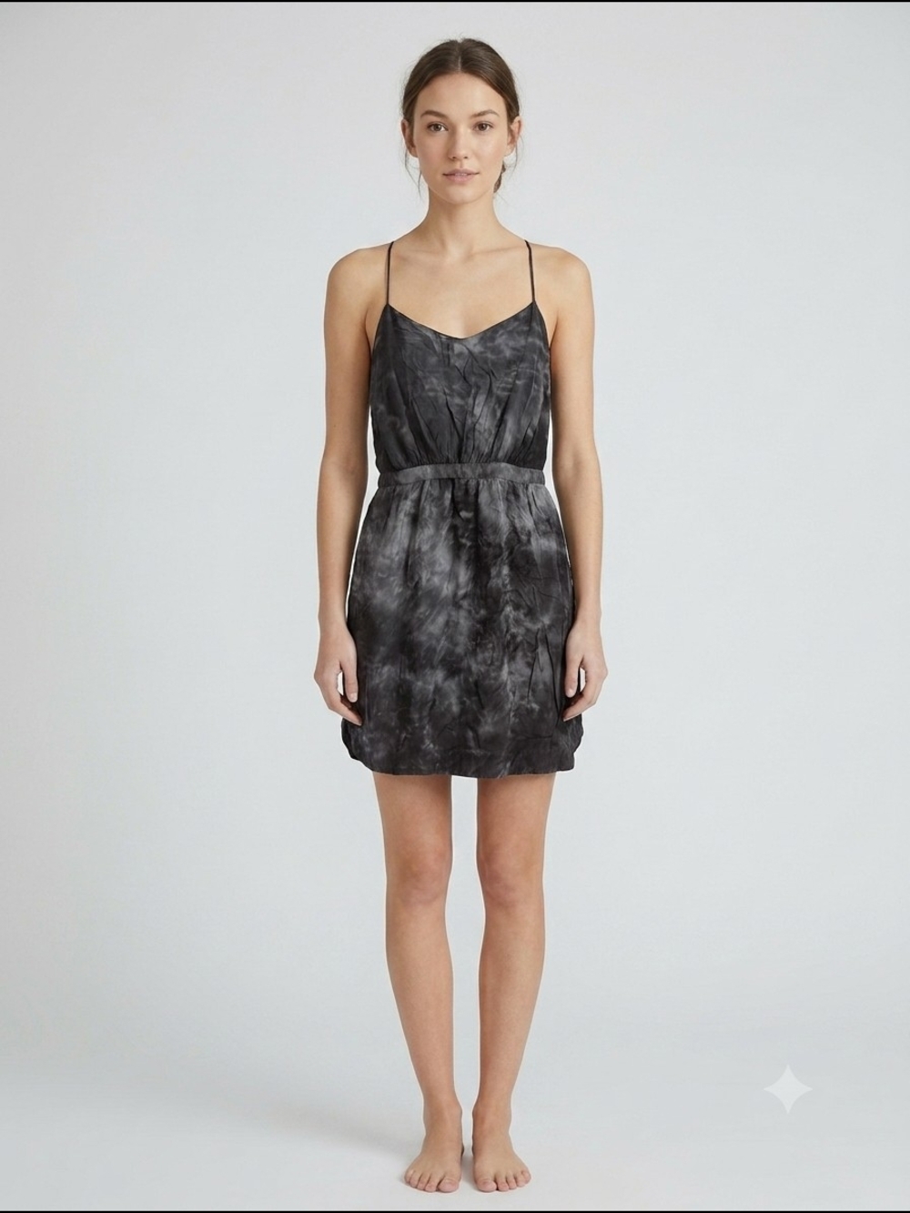 Tie-Dye Black Spaghetti-Strap Mini Dress